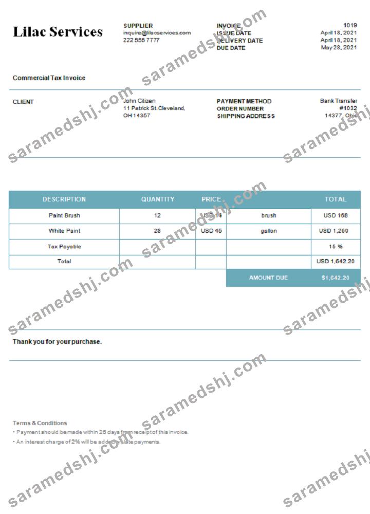 USA Lilac Services invoice